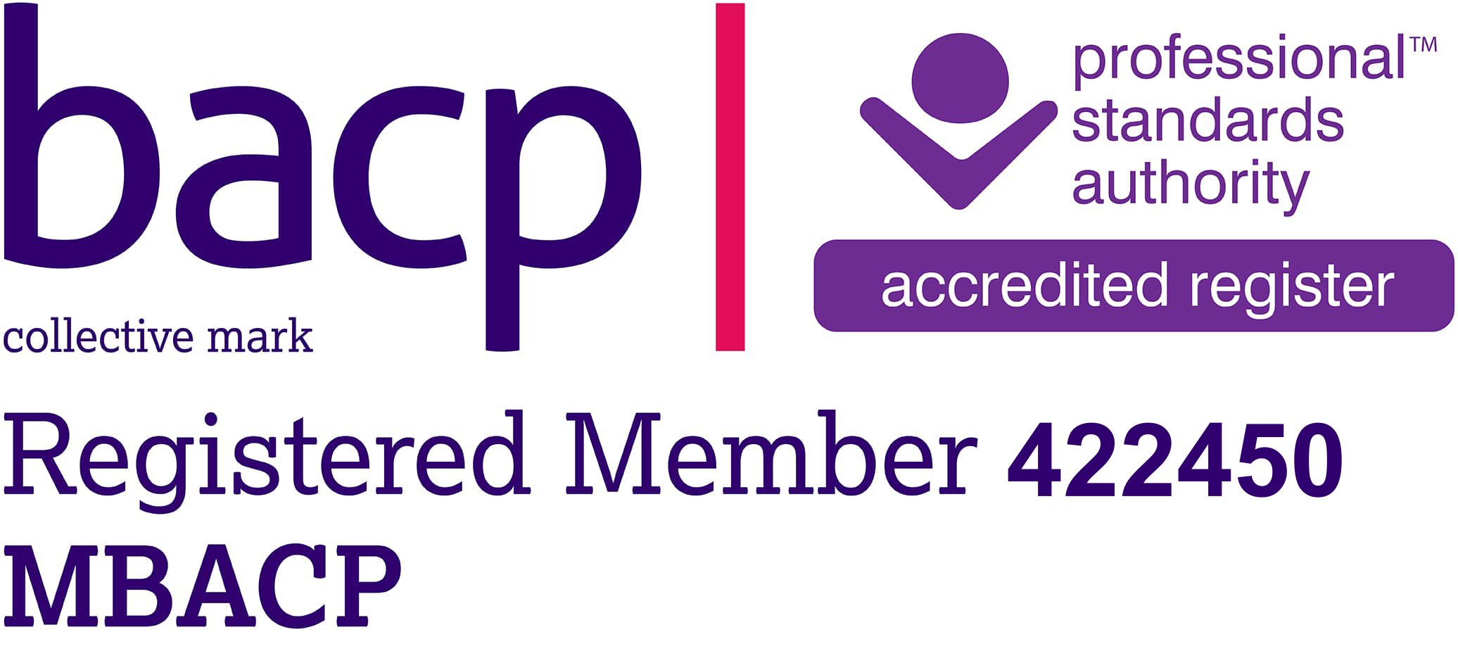 BACP Registered Member logo – Professional Standards Authority accredited register